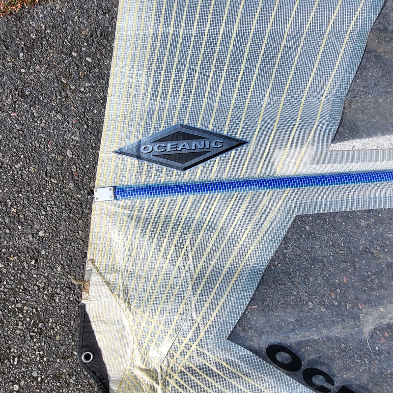 Load image into Gallery viewer, Used Oceanic Windsurfing Sail 5.0 Meters (White/Blue) With Carry Bag
