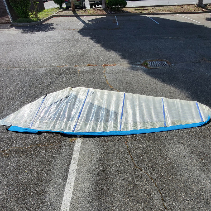Load image into Gallery viewer, Used Oceanic Windsurfing Sail 5.0 Meters (White/Blue) With Carry Bag
