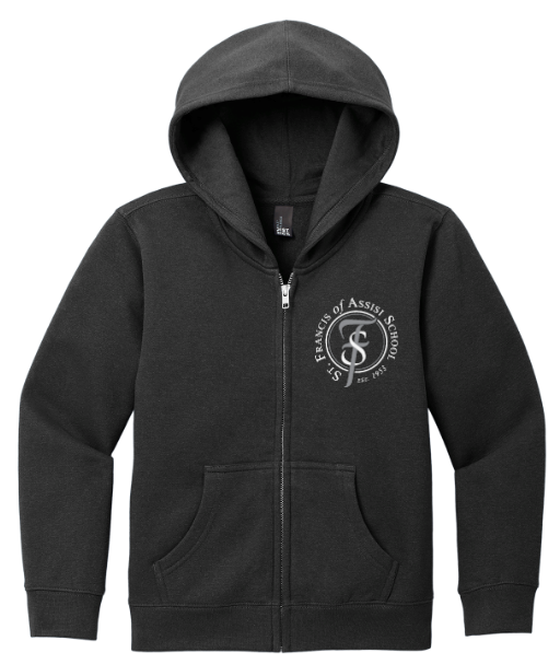 Load image into Gallery viewer, St Francis of Assisi Youth Cotton/Poly Fleece Full Zip Hoodie
