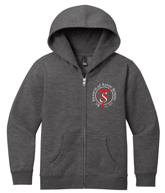 Load image into Gallery viewer, St Francis of Assisi Youth Cotton/Poly Fleece Full Zip Hoodie
