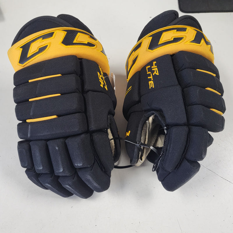 Load image into Gallery viewer, Used CCM 4R Lite Black/Gold Hockey Gloves 14"

