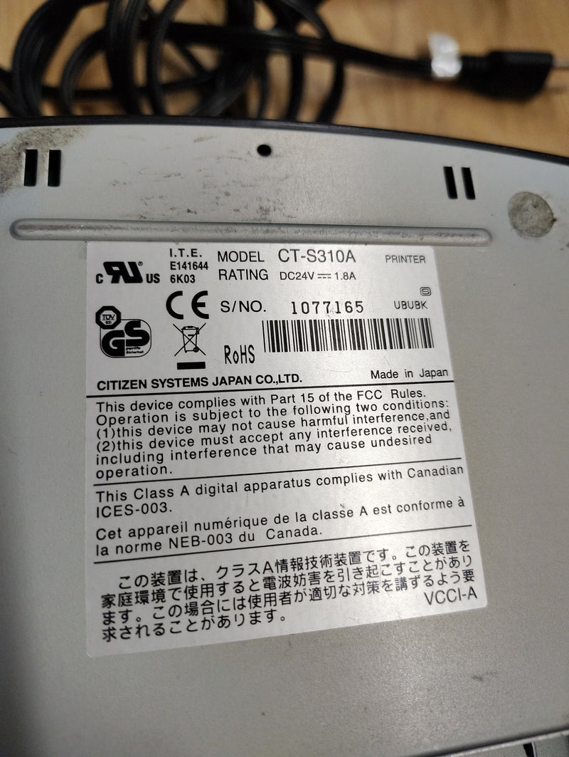 Load image into Gallery viewer, Citizen CT-S310A thermal Receipt printer w/power cord Used
