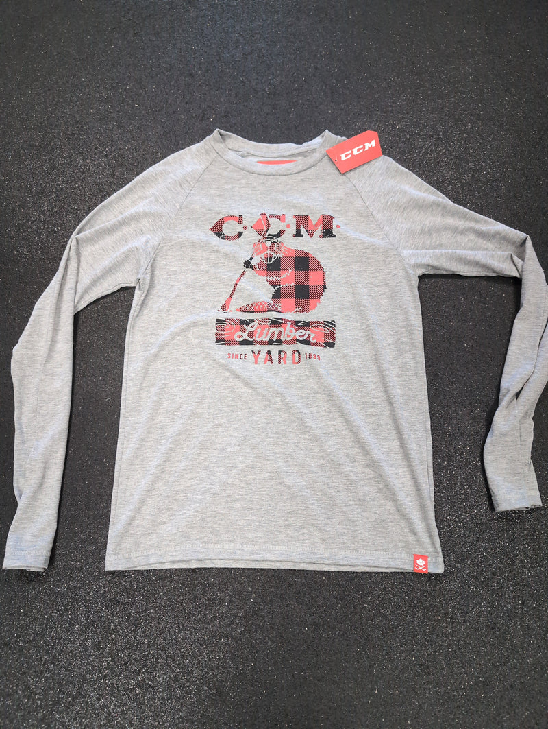 Load image into Gallery viewer, New CCM Athletic Grey Beaver Lumber Yard Sr. Small Long Sleeve Shirt
