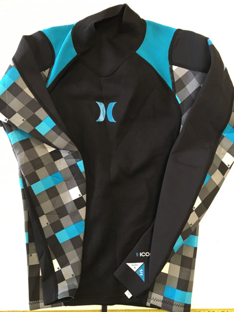 Load image into Gallery viewer, Hurley Used Black/Blue/Gray Sr Size Specific XS Wetshirt
