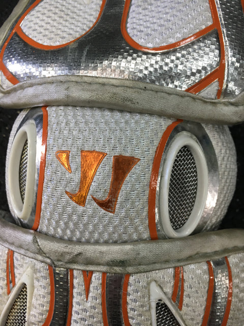 Load image into Gallery viewer, Used Warrior EXOLYTE White/Orange Sr Large Lacrosse Arm Pads
