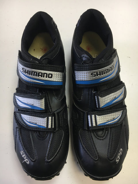 Load image into Gallery viewer, Used Shimano SPD Black/Blue/Silver Sr 8.5 Biking Shoes
