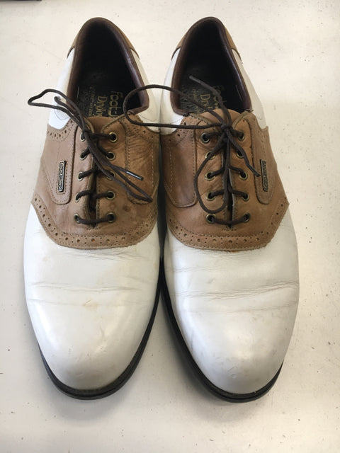 Load image into Gallery viewer, Used FootJoy DryJoy White/Tan Mens 11.5 Golf Shoes
