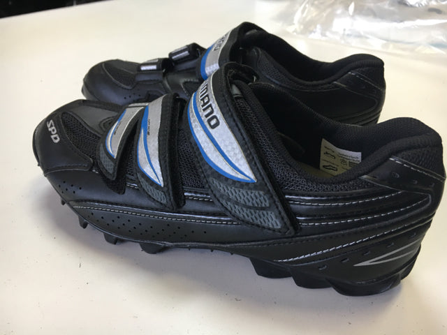 Load image into Gallery viewer, Used Shimano SPD Black/Blue/Silver Sr 8.5 Biking Shoes
