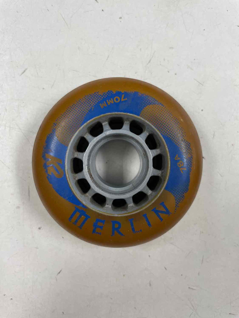 Load image into Gallery viewer, K2 Merlin Amber Wheel Size 70mm 78A Used Inline Wheels
