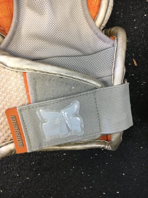 Used Warrior EXOLYTE White/Orange Sr Large Lacrosse Arm Pads