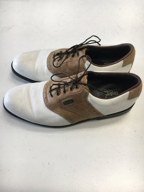 Load image into Gallery viewer, Used FootJoy DryJoy White/Tan Mens 11.5 Golf Shoes

