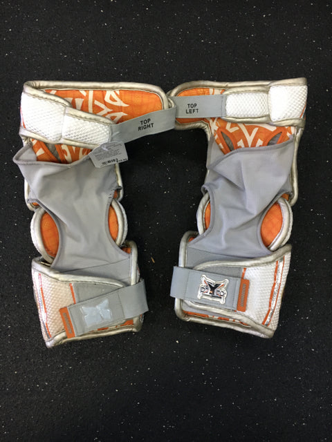 Load image into Gallery viewer, Used Warrior EXOLYTE White/Orange Sr Large Lacrosse Arm Pads

