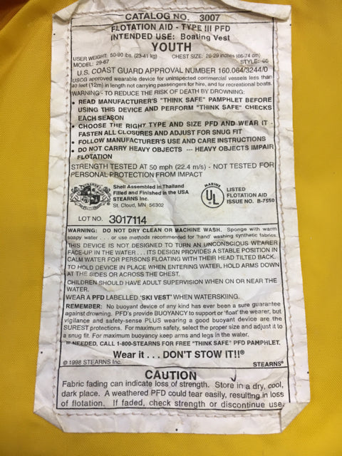 Stearns Red Youth Used Life Vest