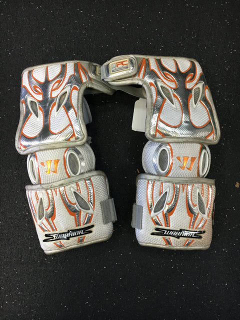 Load image into Gallery viewer, Used Warrior EXOLYTE White/Orange Sr Large Lacrosse Arm Pads
